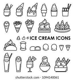 ice cream icons 2D outline style