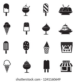 Ice Cream Icons. Black Flat Design. Vector Illustration. 