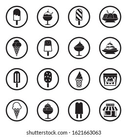 Ice Cream Icons. Black Flat Design In Circle. Vector Illustration.