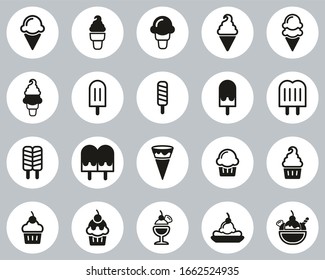 Ice Cream Icons Black & White Flat Design Circle Set Big