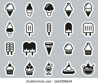 Ice Cream Icons Black & White Sticker Set Big