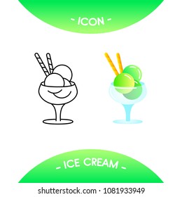 Ice cream icons in different style - black line stroke and colored versions. Vector symbols, pictograms for web, mobile app, logo, infographics, visualizations, promotion, ad