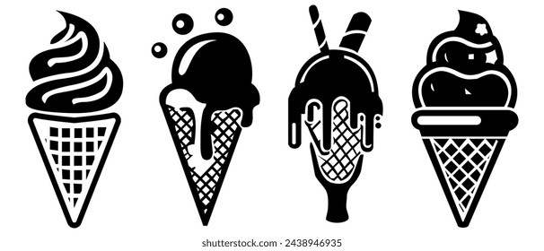 Iconos de helados, Iconos con golosinas congeladas. Concepto de delicioso helado, para el diseño.