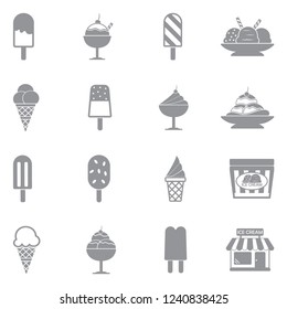 Ice Cream Icons. Gray Flat Design. Vector Illustration. 