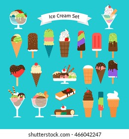 Ice cream icons. Icecream cone and ice snacks isolated vector illustration