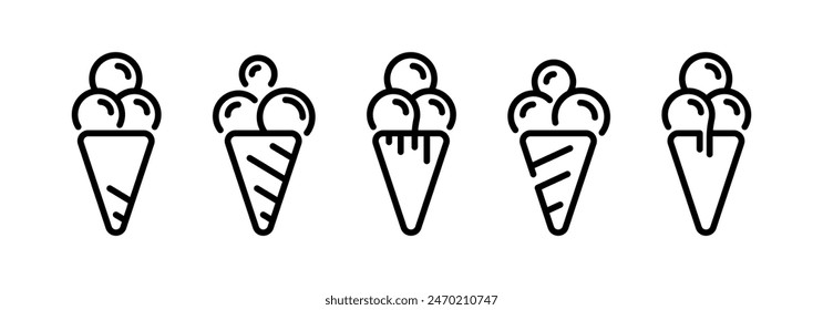 Ice cream icons. Ice cream linear icon set. Ice cream symbols