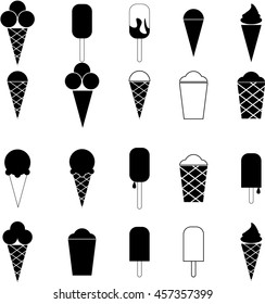 ice cream icons, mono vector symbols. 