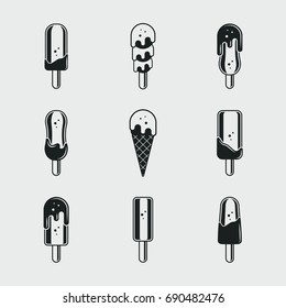 Ice cream icons, objects for logo and badges. Vector illustration