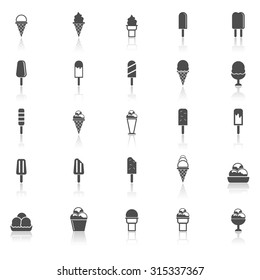 Ice cream icons with reflect on white background, stock vector