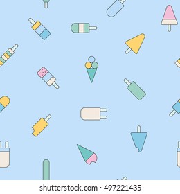 Ice Cream icons seamless pattern. Vector fun texture with different Ice Creams illustration. 