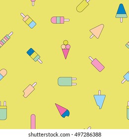 Ice Cream icons seamless pattern. Vector fun texture with different Ice Creams illustration.