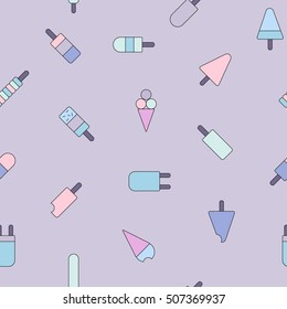 Ice Cream icons seamless pattern. Vector fun texture with different Ice Creams illustration.