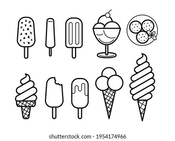 Ice cream icons set black and white