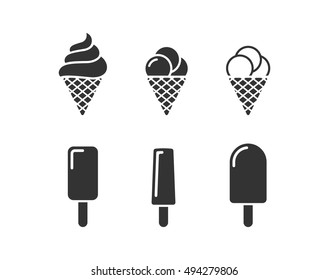 Ice cream icons set, black on a white background