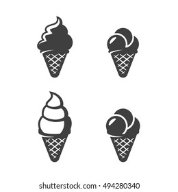 Ice Cream icons set, black on a white background