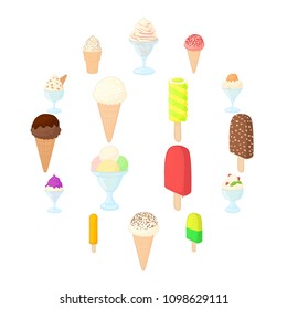 Ice cream icons set in cartoon style isolated on white background