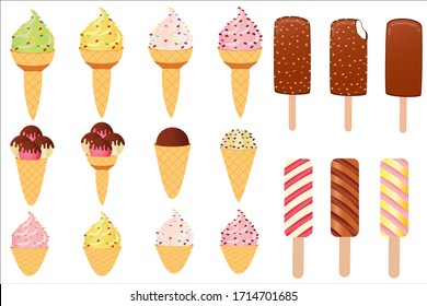  Ice cream icons set. Cartoon design, realistic. Set ice cream icons on a white background. Vector illustration.