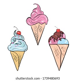 Ice cream icons set. Cartoon design, realistic. Set ice cream icons on a white background. Vector illustration.