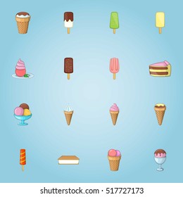 Ice cream icons set. Cartoon illustration of 16 ice cream vector icons for web