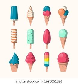 Ice cream icons set. Colorful summer dessert elements.