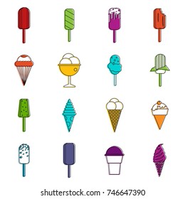 Ice cream icons set. Doodle illustration of vector icons isolated on white background for any web design