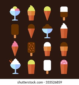 Ice Cream Icons Set in Flat Style. Vector