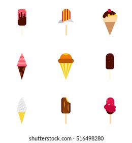 Ice cream icons set. Flat illustration of 9 ice cream vector icons for web
