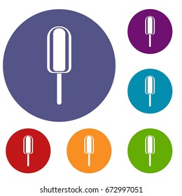 Ice Cream icons set in flat circle reb, blue and green color for web