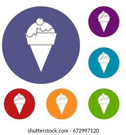 Ice Cream icons set in flat circle reb, blue and green color for web