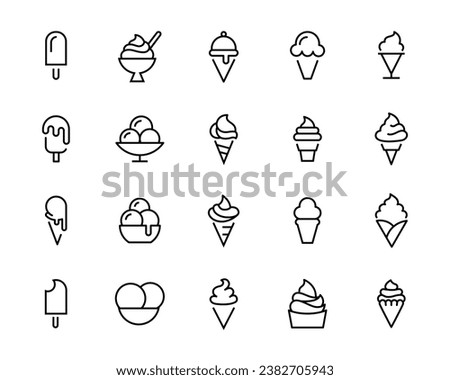 Ice cream icons set isolated on background. Dessert icecream  editable stroke linear vector outline illustration, symbol logo design style