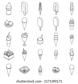 Ice cream icons set. Isometric set of ice cream vector icons outline isolated on white background