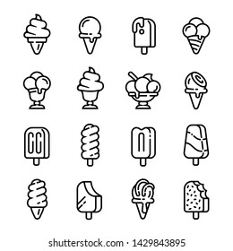 Ice cream icons set. Outline set of ice cream vector isolated icons on white background.