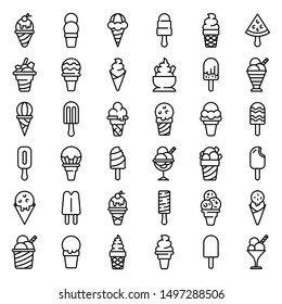 Ice cream icons set. Outline set of ice cream vector icons for web design isolated on white background
