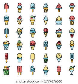 Ice cream icons set. Outline set of ice cream vector icons thin line color flat on white