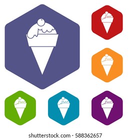Ice Cream icons set rhombus in different colors isolated on white background