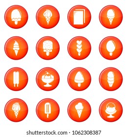 Ice cream icons set vector red circle isolated on white background 