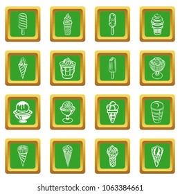 Ice cream icons set vector green square isolated on white background 