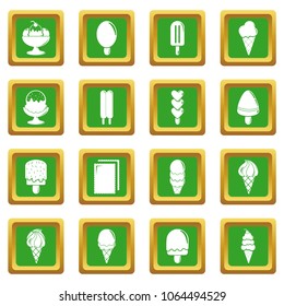 Ice cream icons set vector green square isolated on white background 