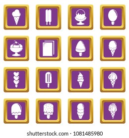 Ice cream icons set vector purple square isolated on white background 