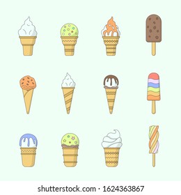 Ice cream Icons set - Vector color symbols of cold sweet dessert for the site or interface