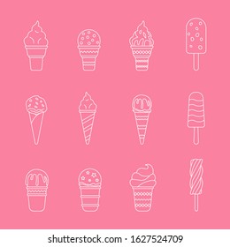 Ice cream Icons set - Vector outline symbols of cold sweet dessert for the site or interface