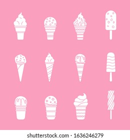 Ice cream Icons set - Vector solid silhouettes of cold sweet dessert for the site or interface