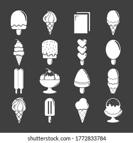 Ice cream icons set vector white isolated on grey background