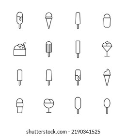 Ice cream icons set. Vector linear drawing. Isolated elements. Pictograms for web.