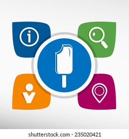 Ice cream and icons set vector illustration. Modern Flat style 