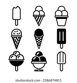 Ice Cream Icons Set Vector Illustration.