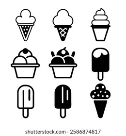 Ice Cream Icons Set Vector Illustration.