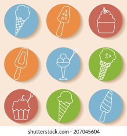 Ice cream Icons set, white lines design