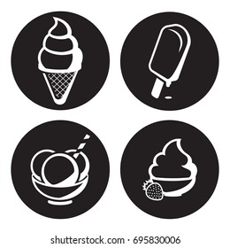 Ice cream icons set. White on a black background