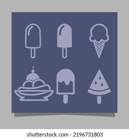 Ice cream icons of various shapes drawn on paper are perfect for depicting something sweet related to ice cream in flyers, logos, banners and others.